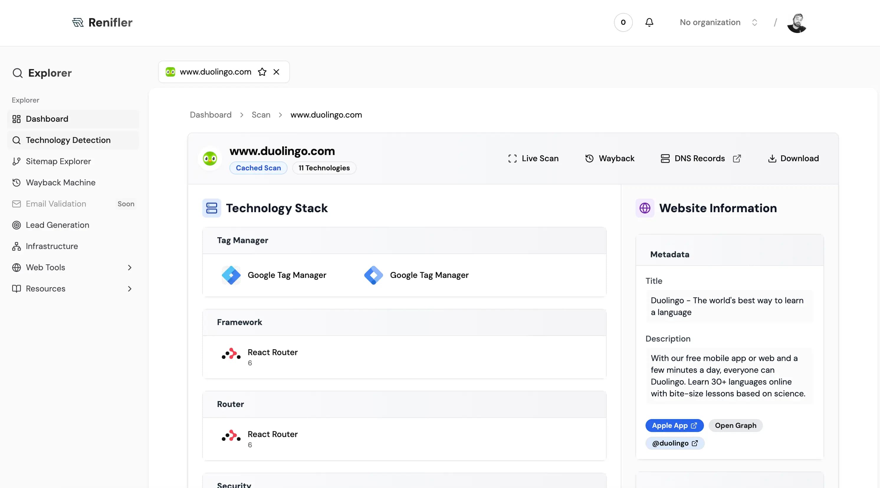 Technology Finder dashboard preview